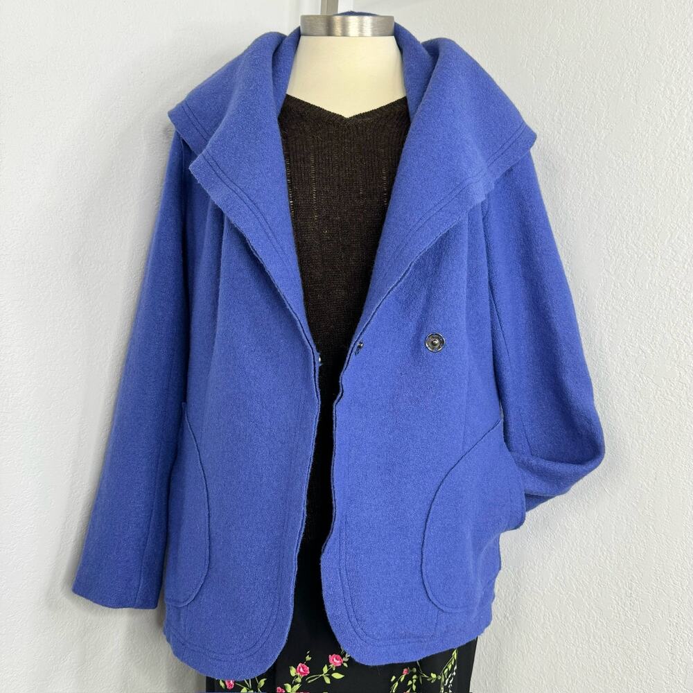 Vintage Blue Wool Blend Shawl Coat Snap Closure Size 18 Forecaster of Boston - Picture 5 of 10